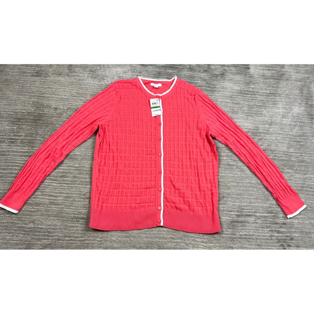Charter Club Cardigan Womens Large Coral Pink Fine‎ Gauge Textured Button Front